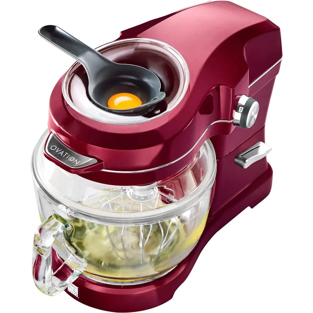 5 Qt Stand Mixer, 10-Speed Motor, 360-Degree Splash Guard, Glass Bowl with Lid, Red