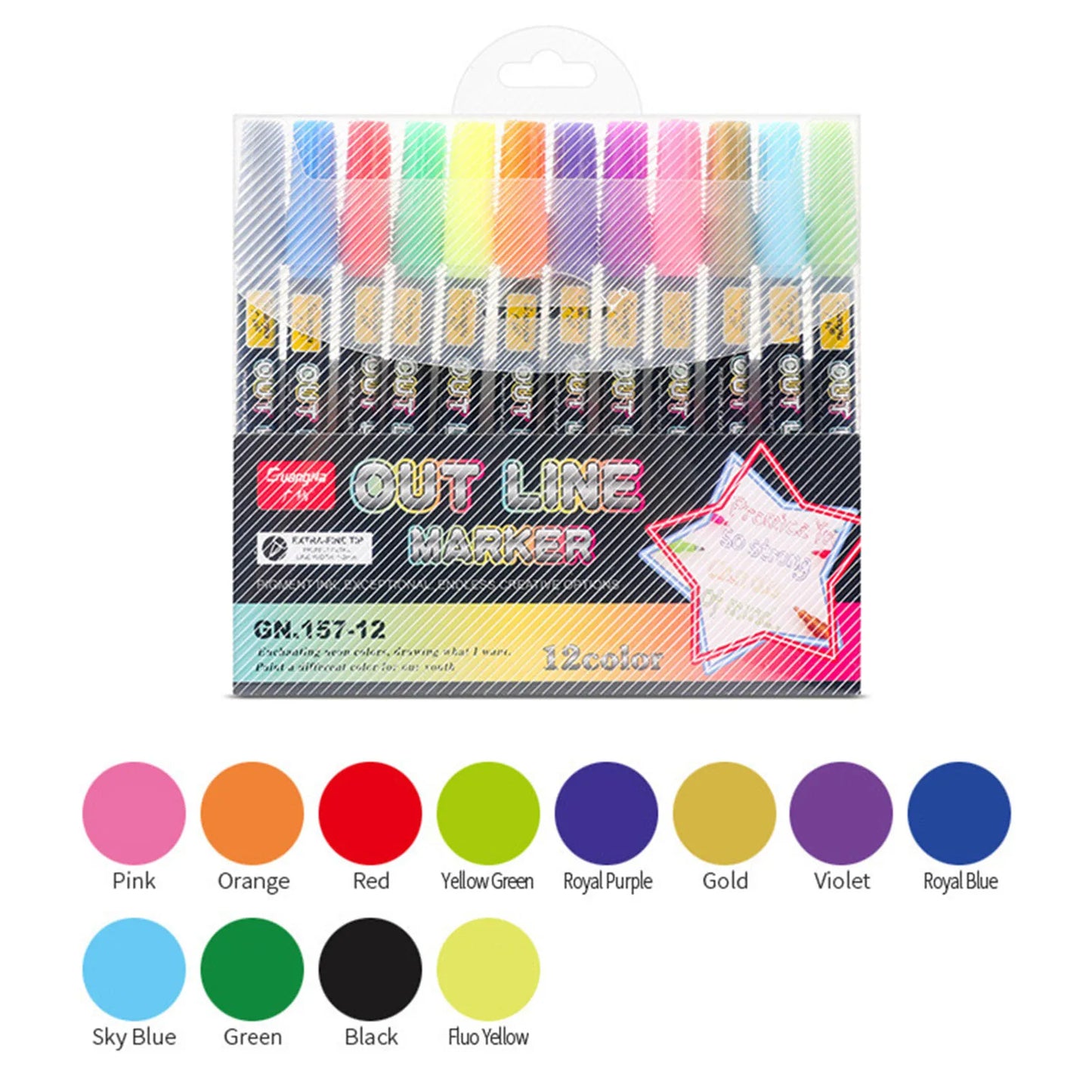 24 Color Metallic Double Line Glitter Pen Set