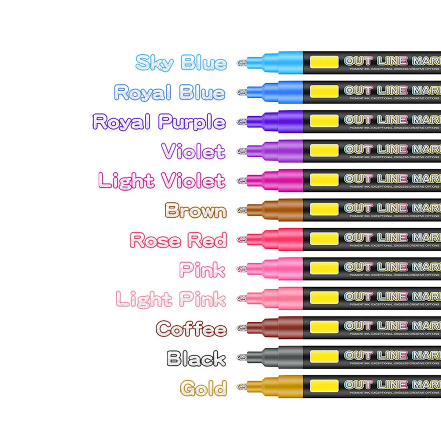 24 Color Metallic Double Line Glitter Pen Set