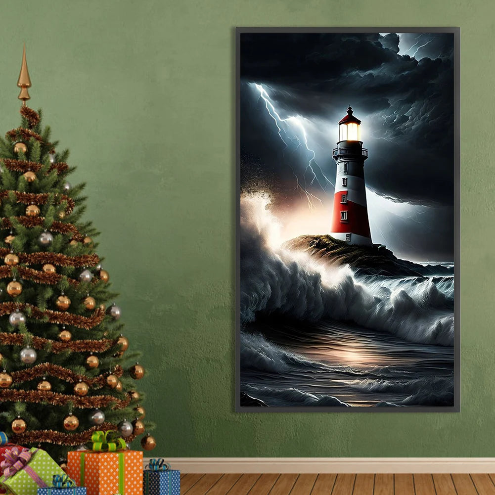 Sea Lighthouse  Full Round Drill Partial AB Diamond Painting Decor 45x75cm