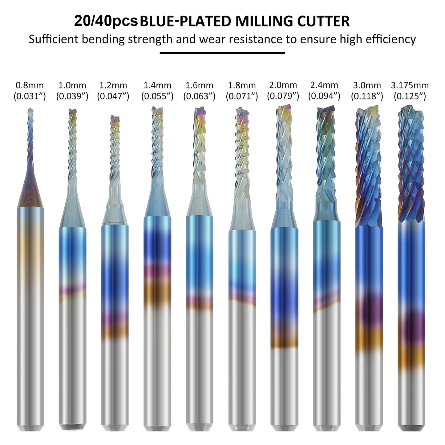 20/40Pcs End Mill Bits Set 0.8-3.175MM