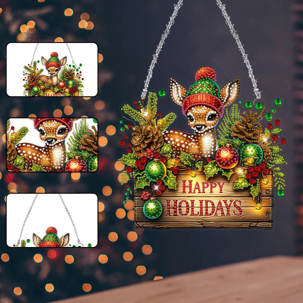 Wooden Christmas Theme Diamond Painting Hanging Ornaments Kit