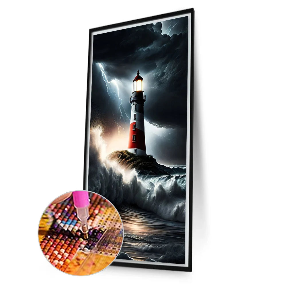 Sea Lighthouse  Full Round Drill Partial AB Diamond Painting Decor 45x75cm