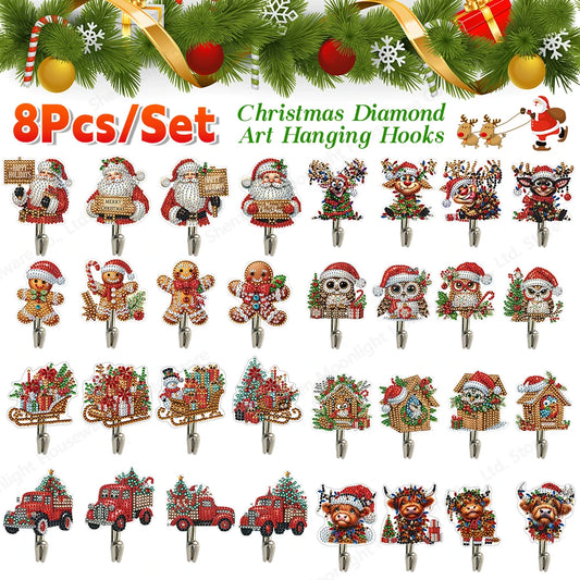 8Pcs Christmas Theme Diamond Art Hanging Hooks