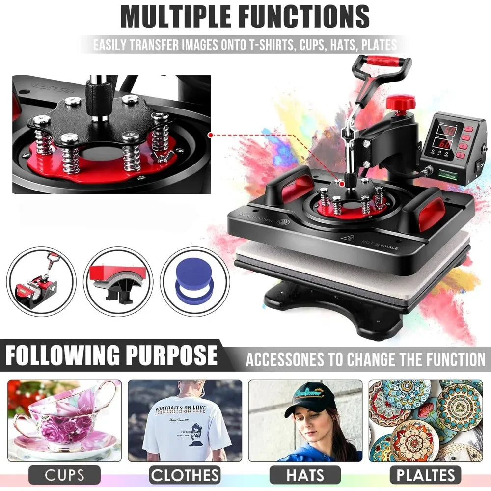 8 in 1 Heat Press Machine 12" X 15" Swing Away