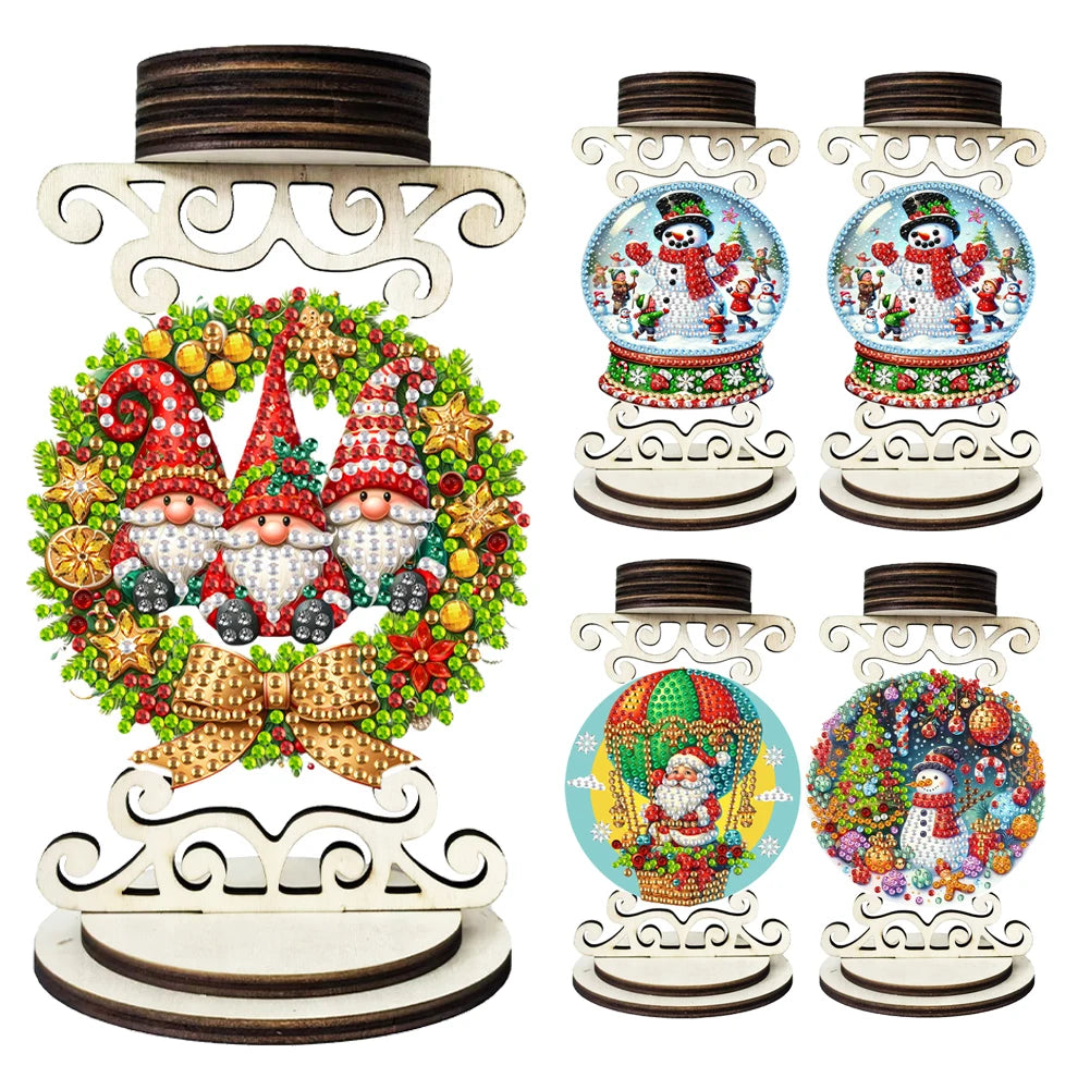 Special Shaped Diamond Painting Wooden Christmas Theme Candlestick