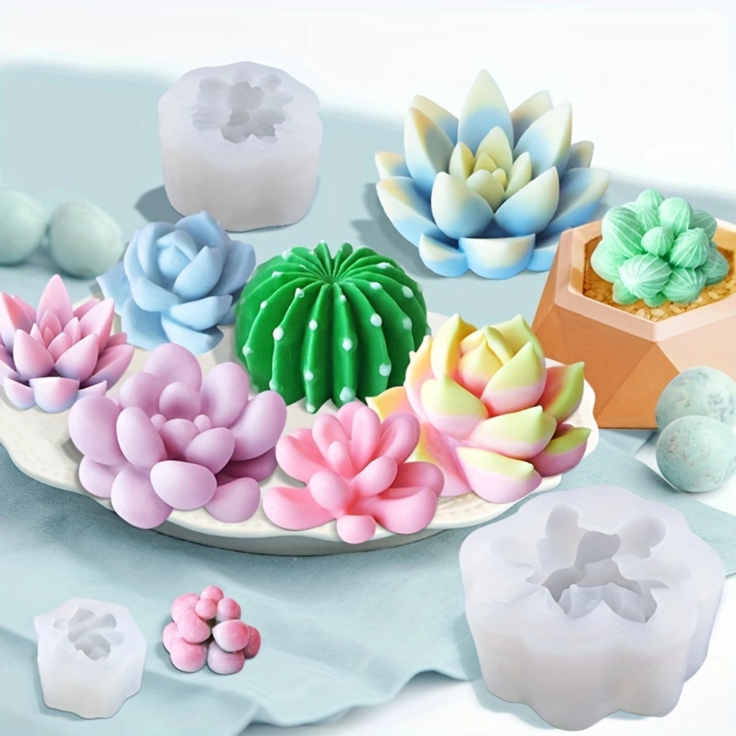 9pcs, 3D Silicone Succulent Plant Chocolate and Candy Molds - Perfect for Baking and Fondant - Kitchen Gadgets and Accessories