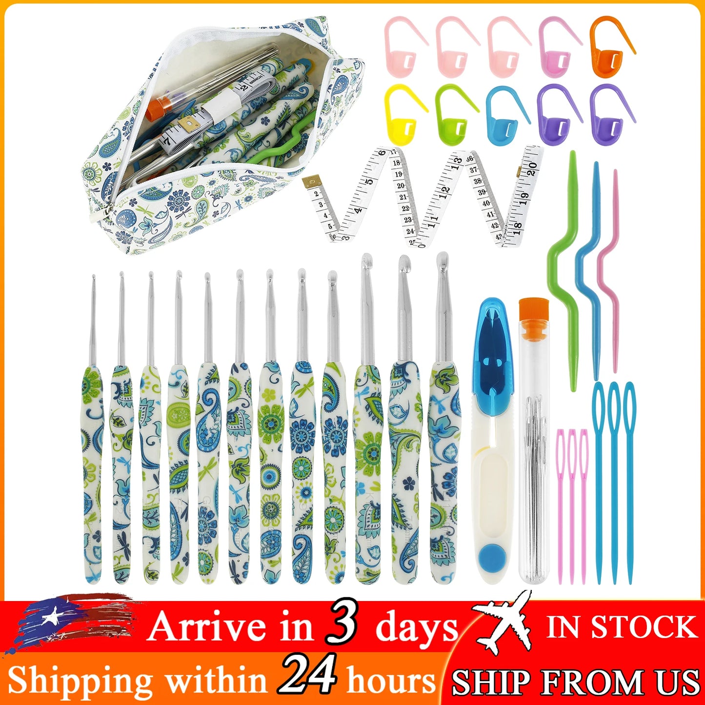 Ergonomic Crochet Hook Set with Storage Bag