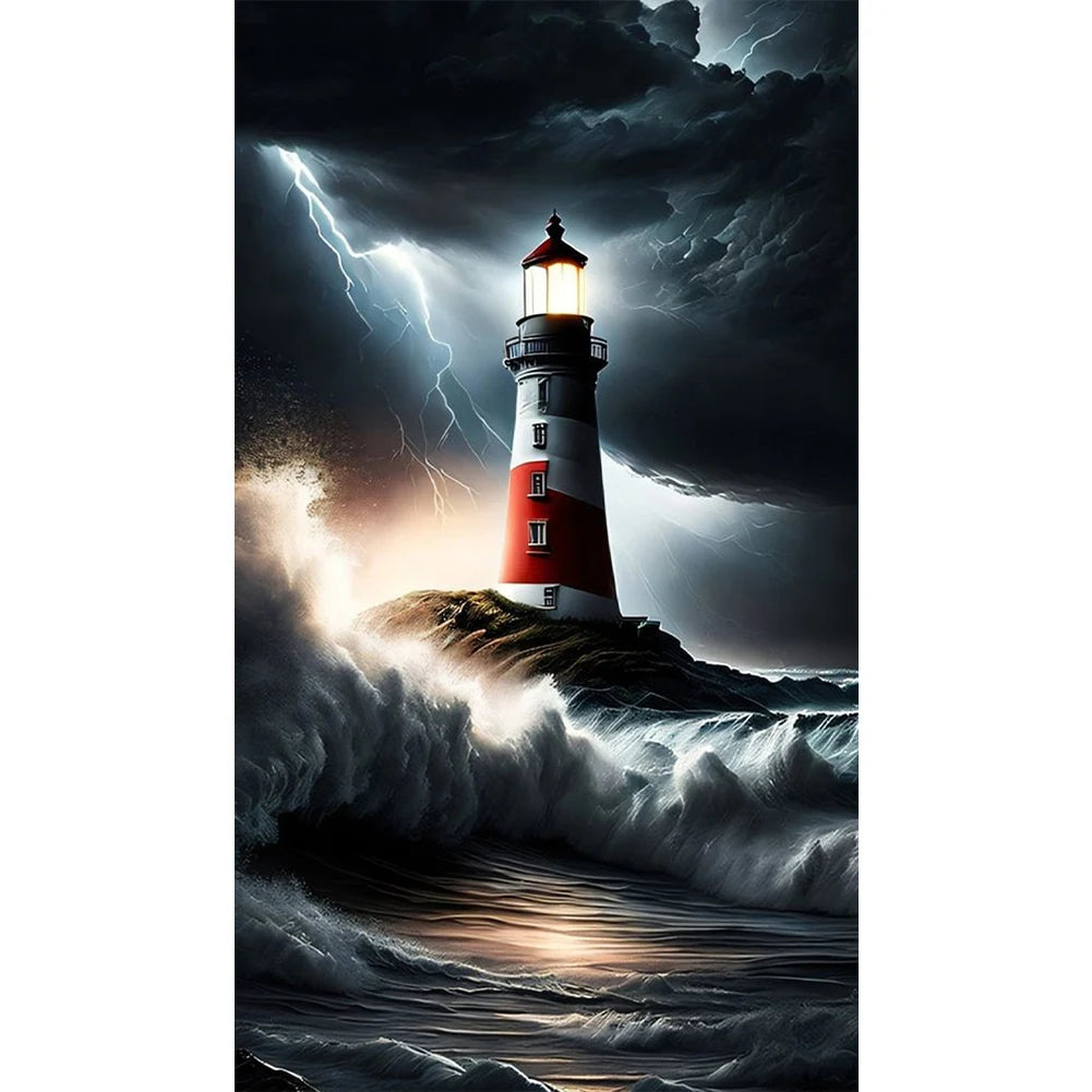 Sea Lighthouse  Full Round Drill Partial AB Diamond Painting Decor 45x75cm