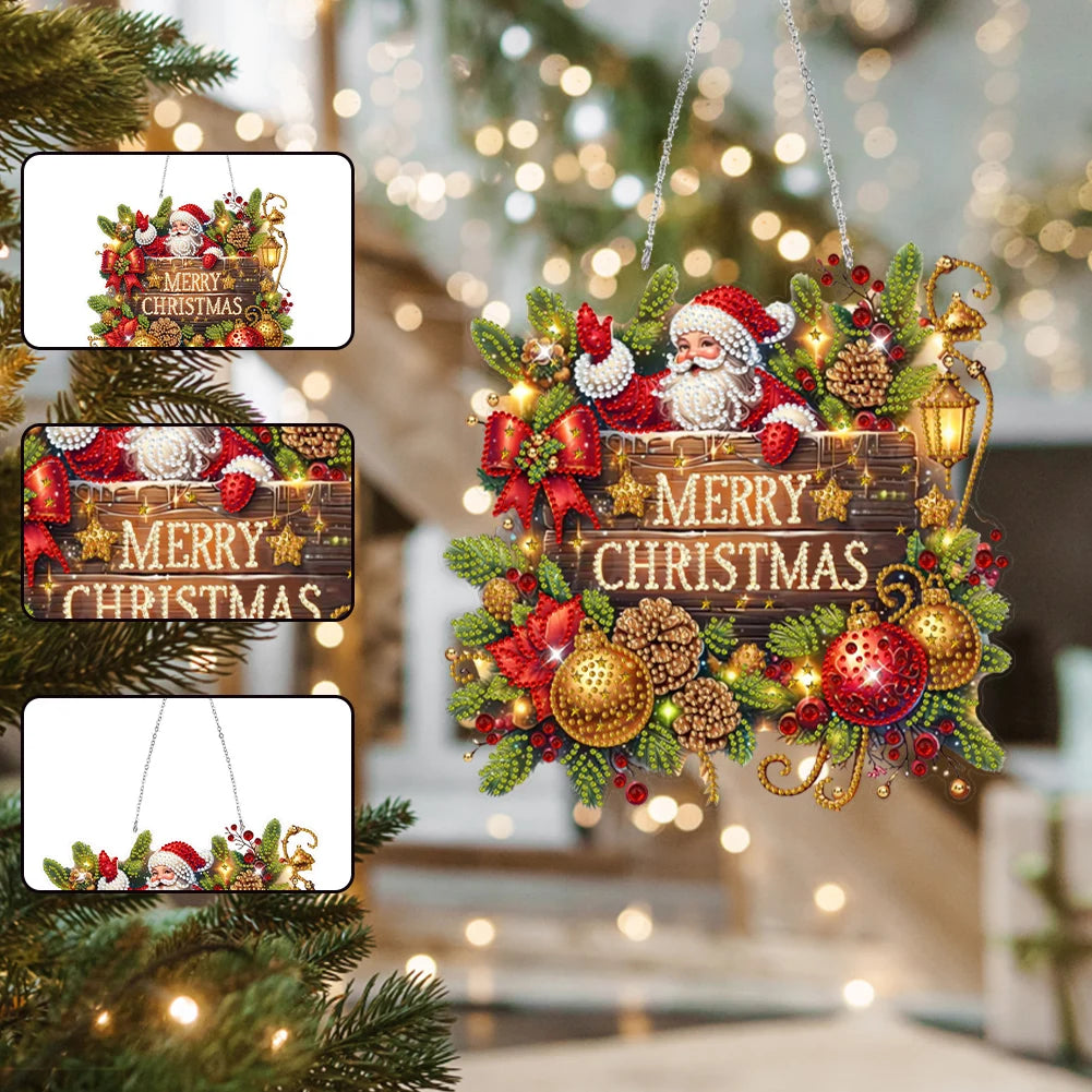 Wooden Christmas Theme Diamond Painting Hanging Ornaments Kit