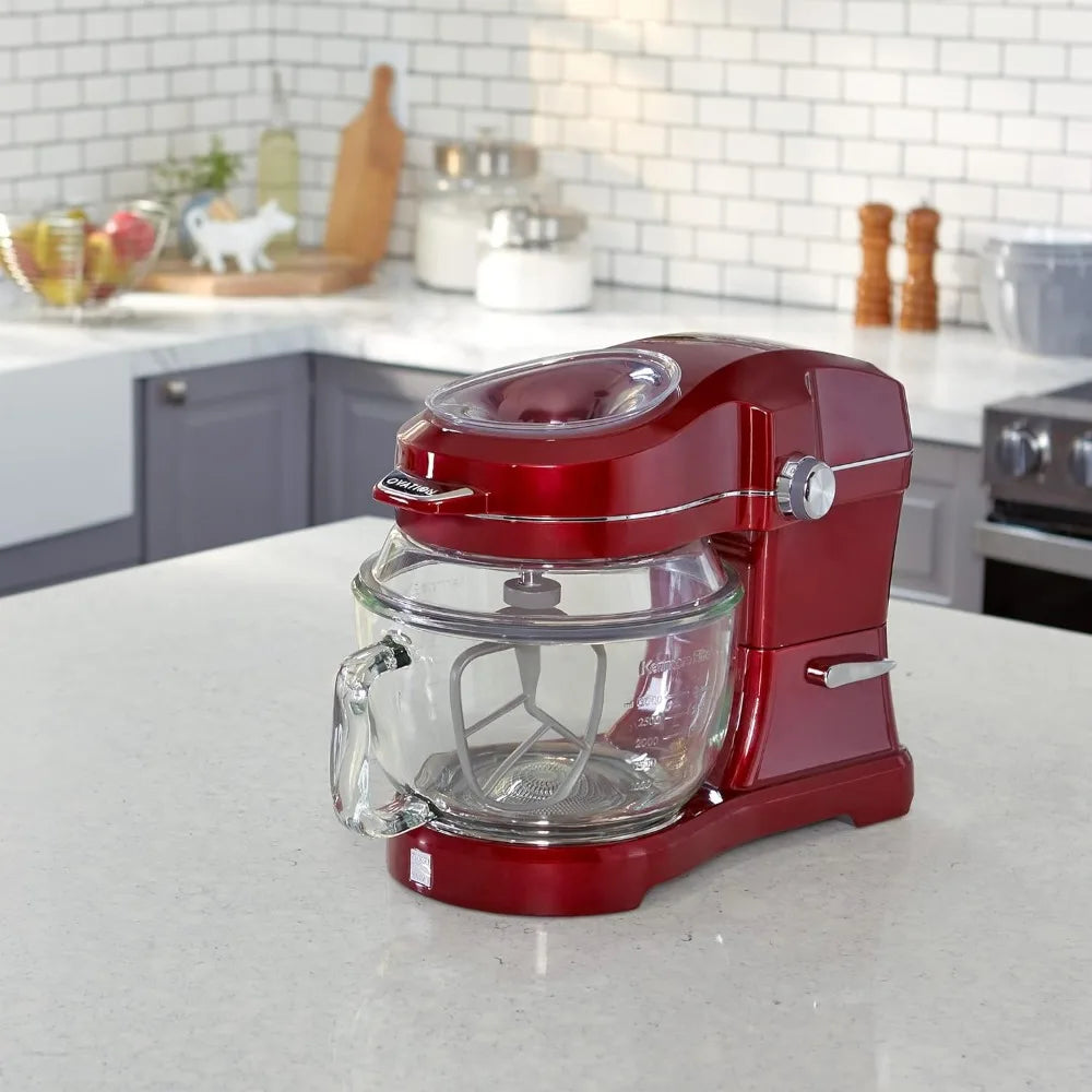 5 Qt Stand Mixer, 10-Speed Motor, 360-Degree Splash Guard, Glass Bowl with Lid, Red