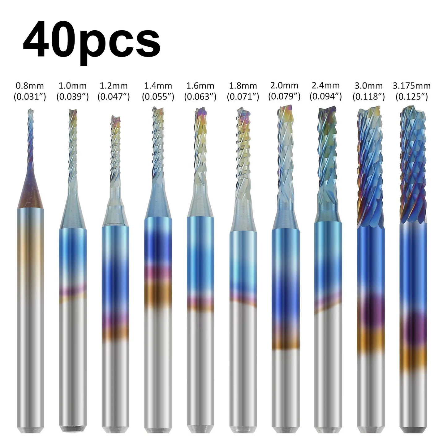 20/40Pcs End Mill Bits Set 0.8-3.175MM