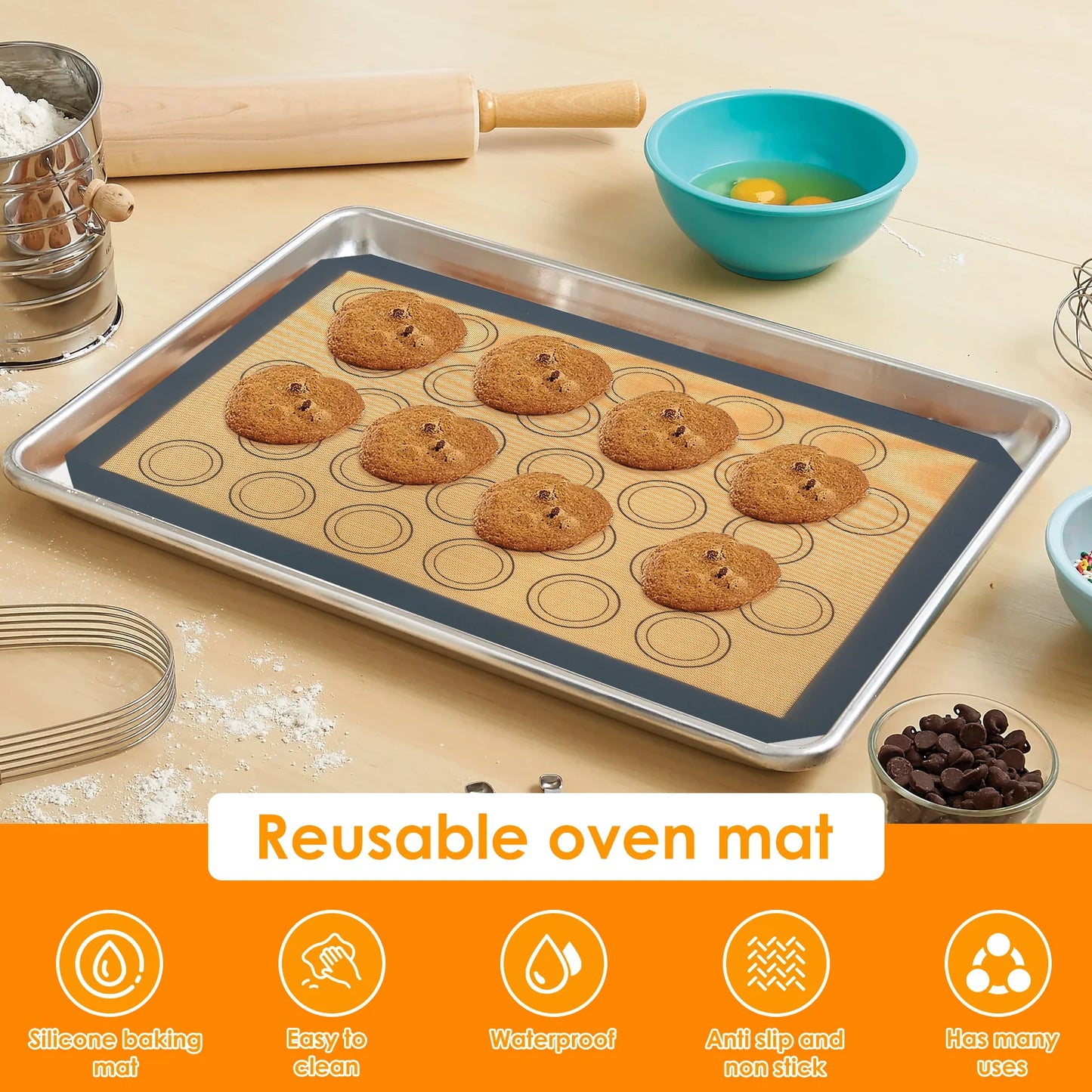 8Pcs Non-Stick Silicone Baking Mat