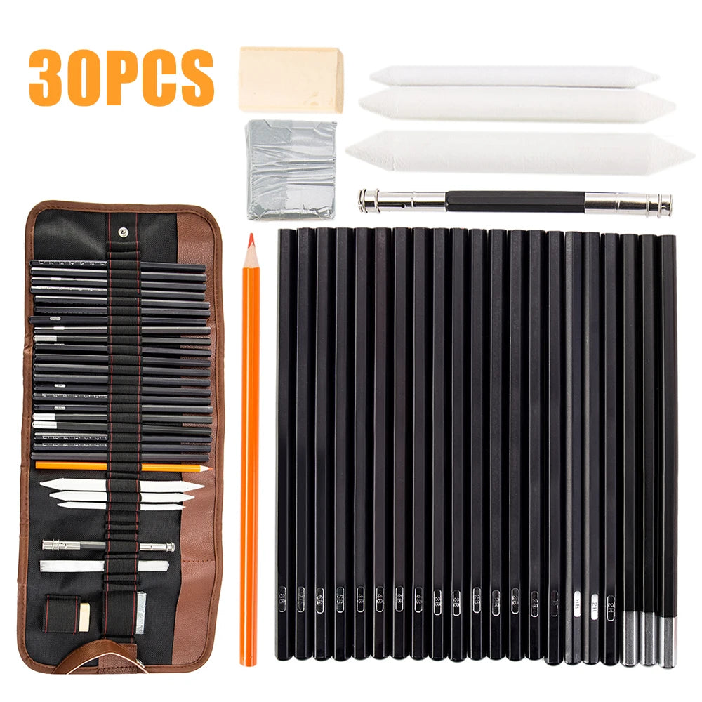 30Pcs Sketch Pencil Set with Charcoal Pencils