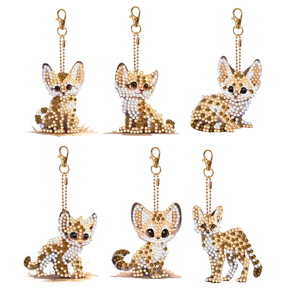 6PCS Double Sided Special Shape Diamond Art Keyring