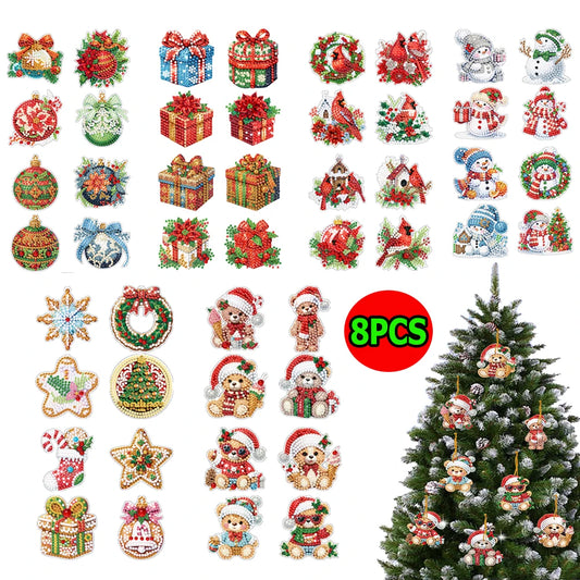 8Pcs Christmas 5D Diamond Painting Tree Decorations