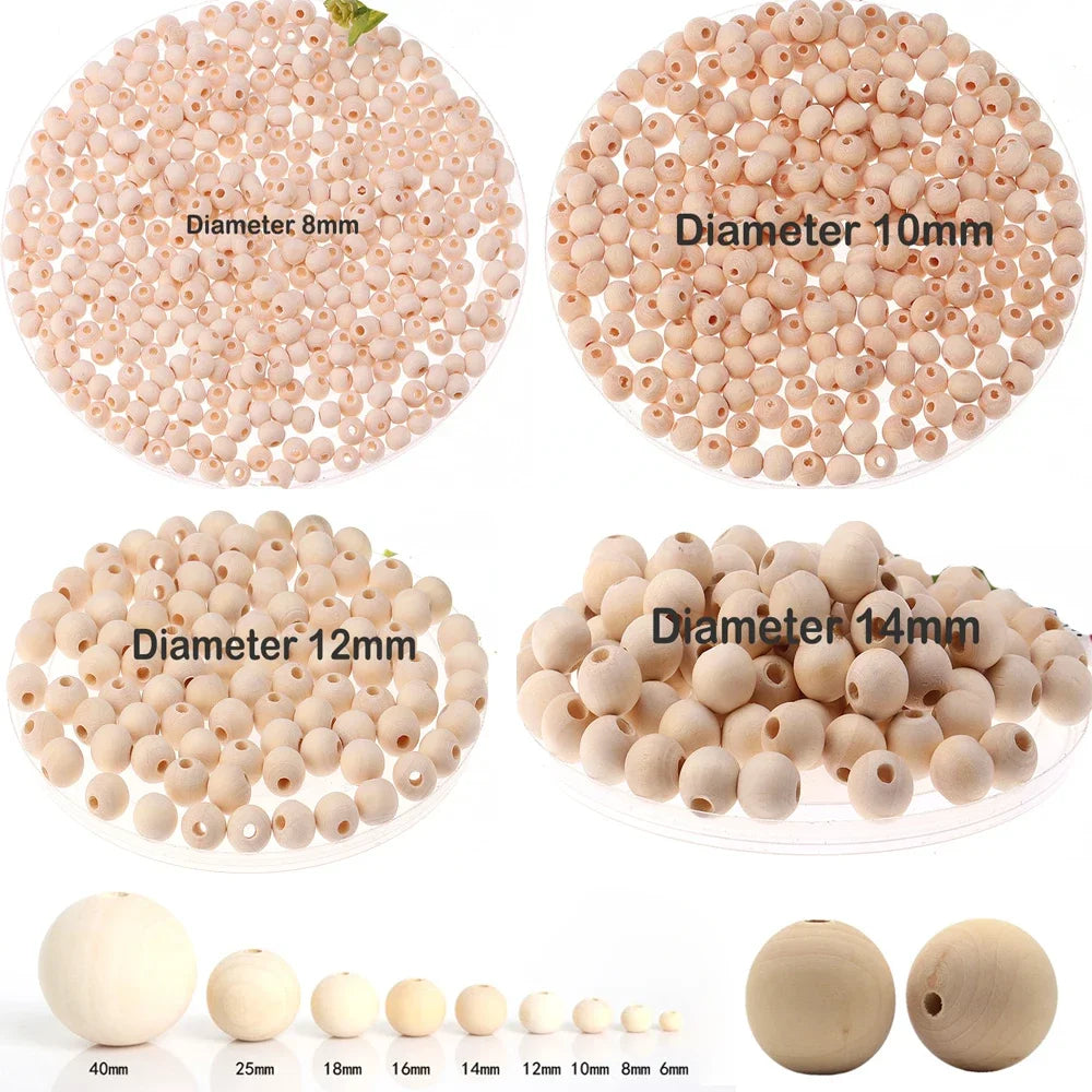 300pcs Natural Wooden Spacer Beads Round