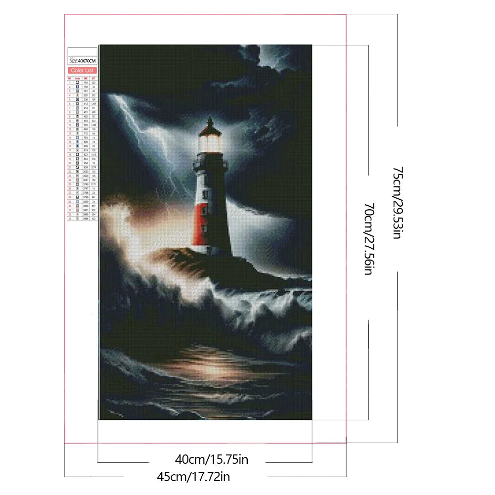 Sea Lighthouse  Full Round Drill Partial AB Diamond Painting Decor 45x75cm