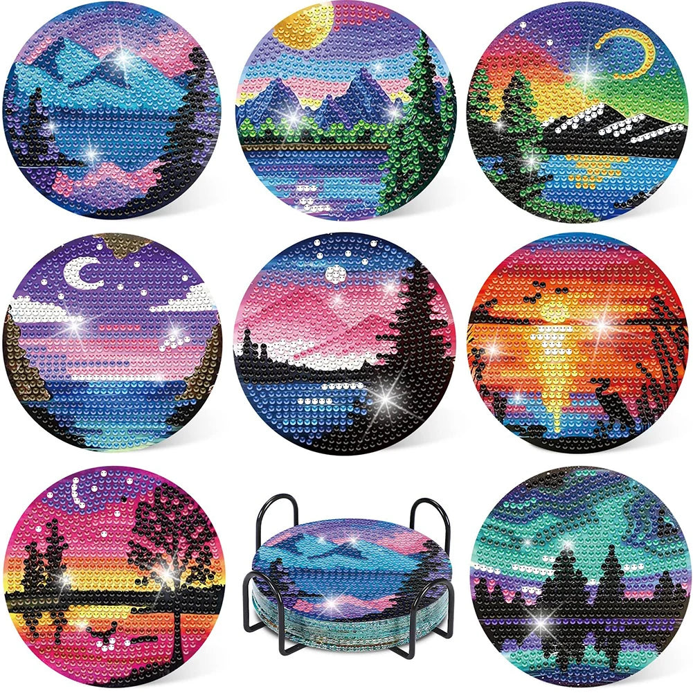 8/10Pcs Diamond Painting Coasters with Holder