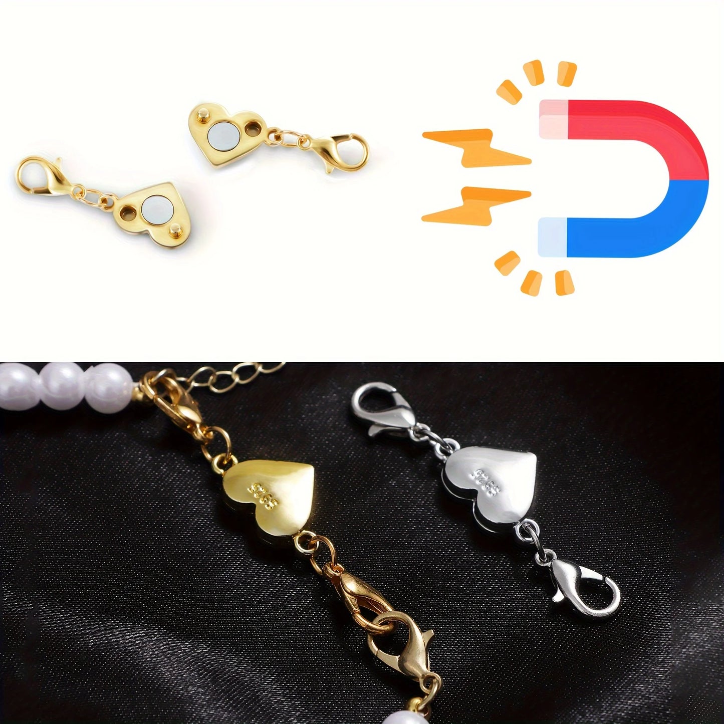 Heart-Shaped Magnetic Necklace Clasps and Closures