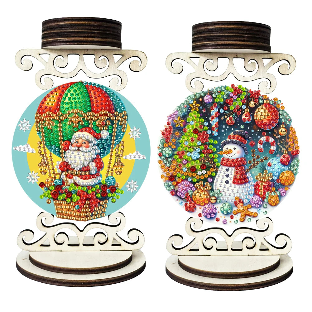 Special Shaped Diamond Painting Wooden Christmas Theme Candlestick