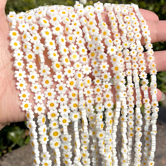 4/6/8mm Natural Glaze Daisy Flower Loose Beads