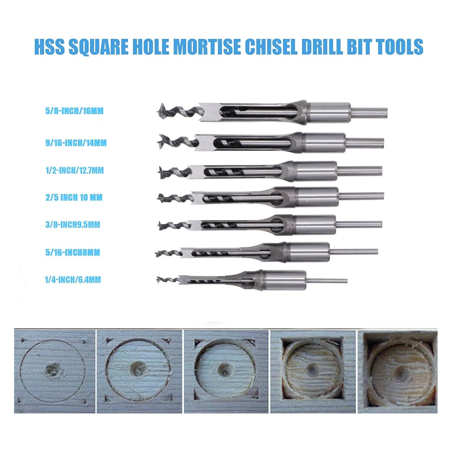 7 Pcs Woodworking Square Drill Bits