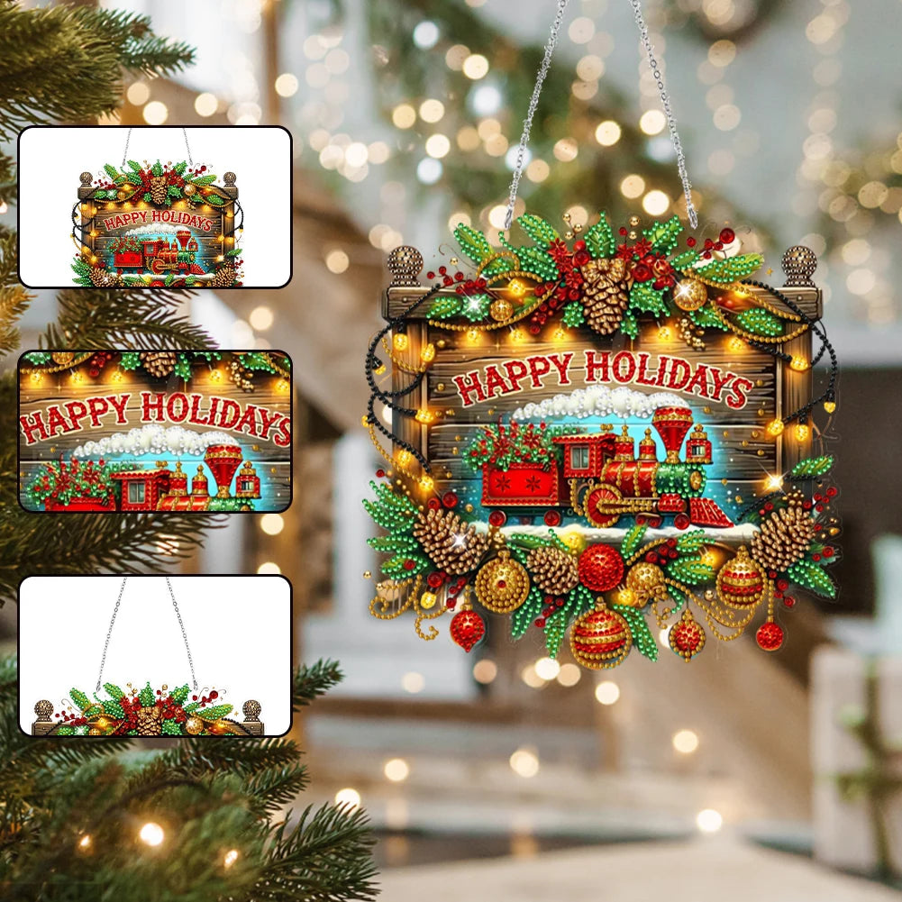 Wooden Christmas Theme Diamond Painting Hanging Ornaments Kit