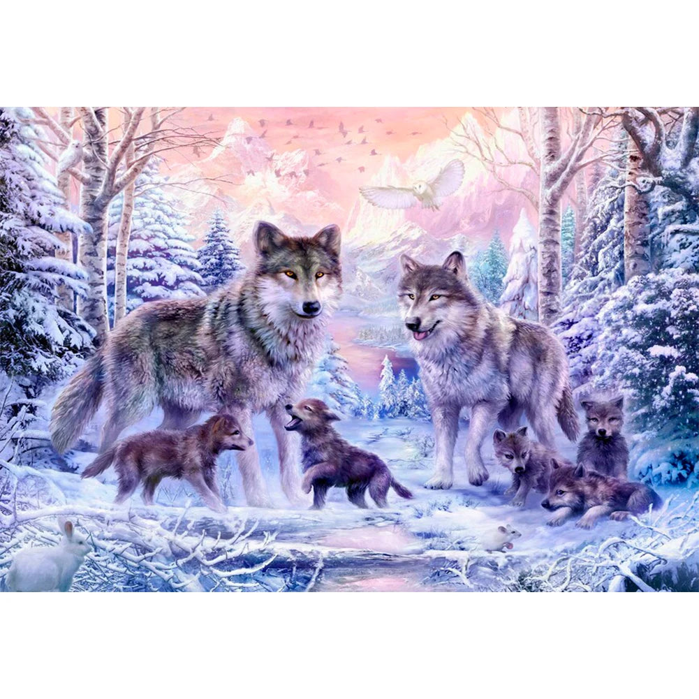 Winter Wolf Family Cross Stitch