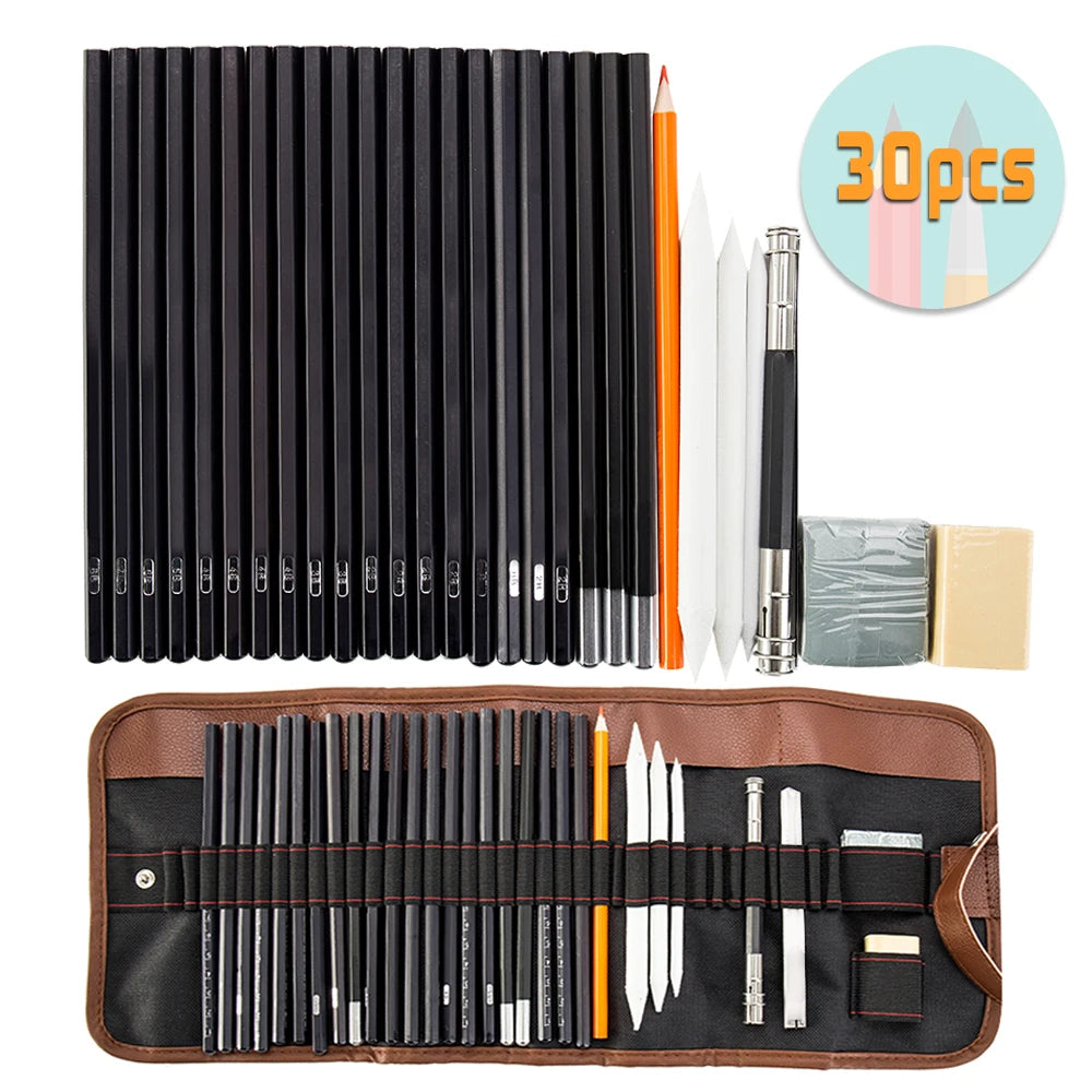 30Pcs Sketch Pencil Set with Charcoal Pencils