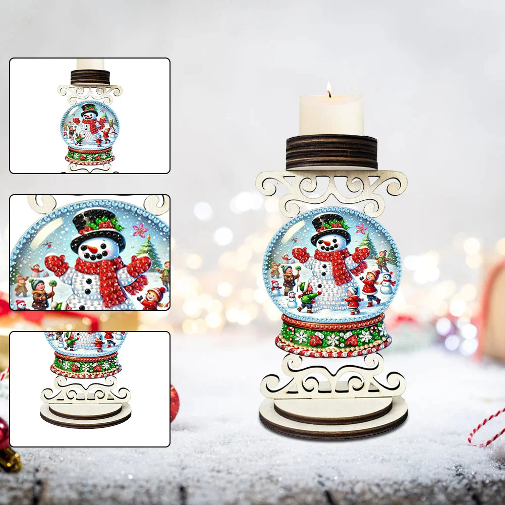 Special Shaped Diamond Painting Wooden Christmas Theme Candlestick