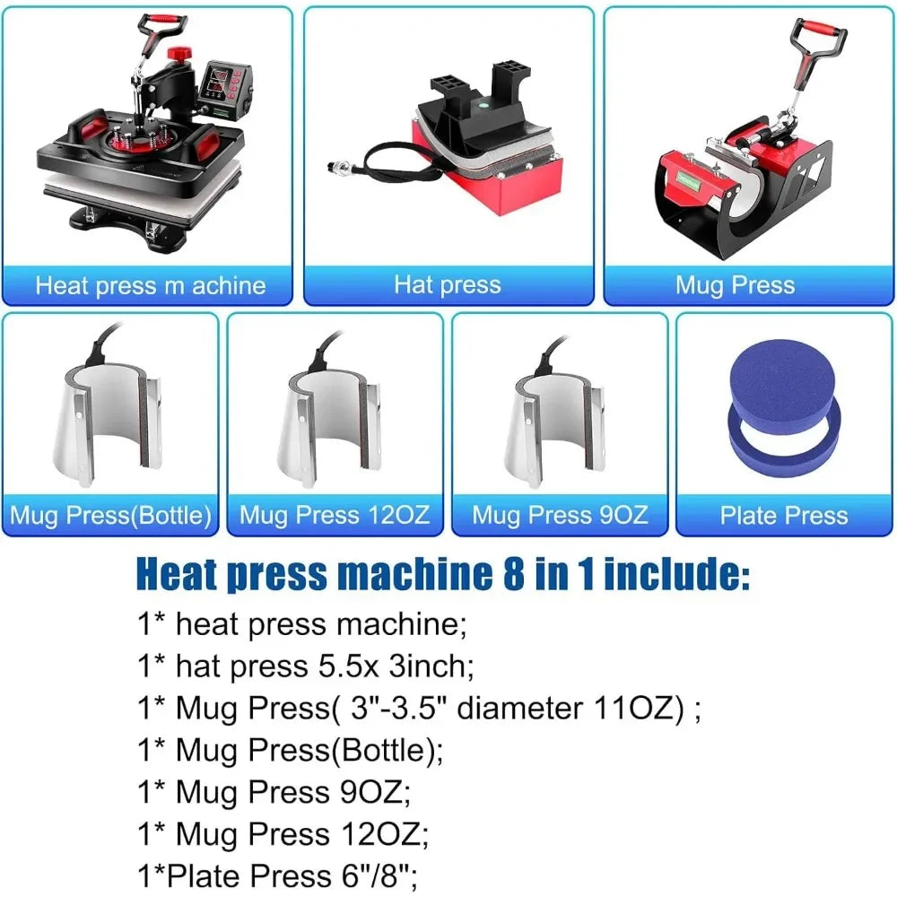 8 in 1 Heat Press Machine 12" X 15" Swing Away