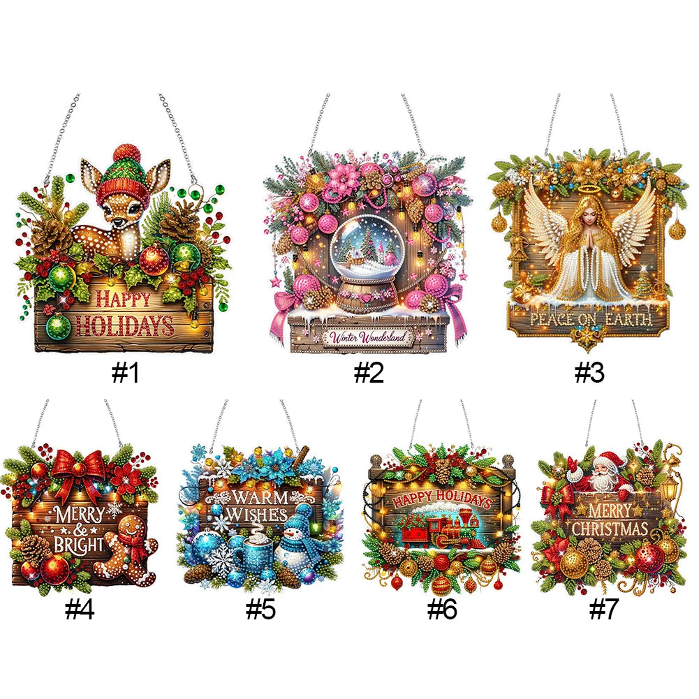 Wooden Christmas Theme Diamond Painting Hanging Ornaments Kit