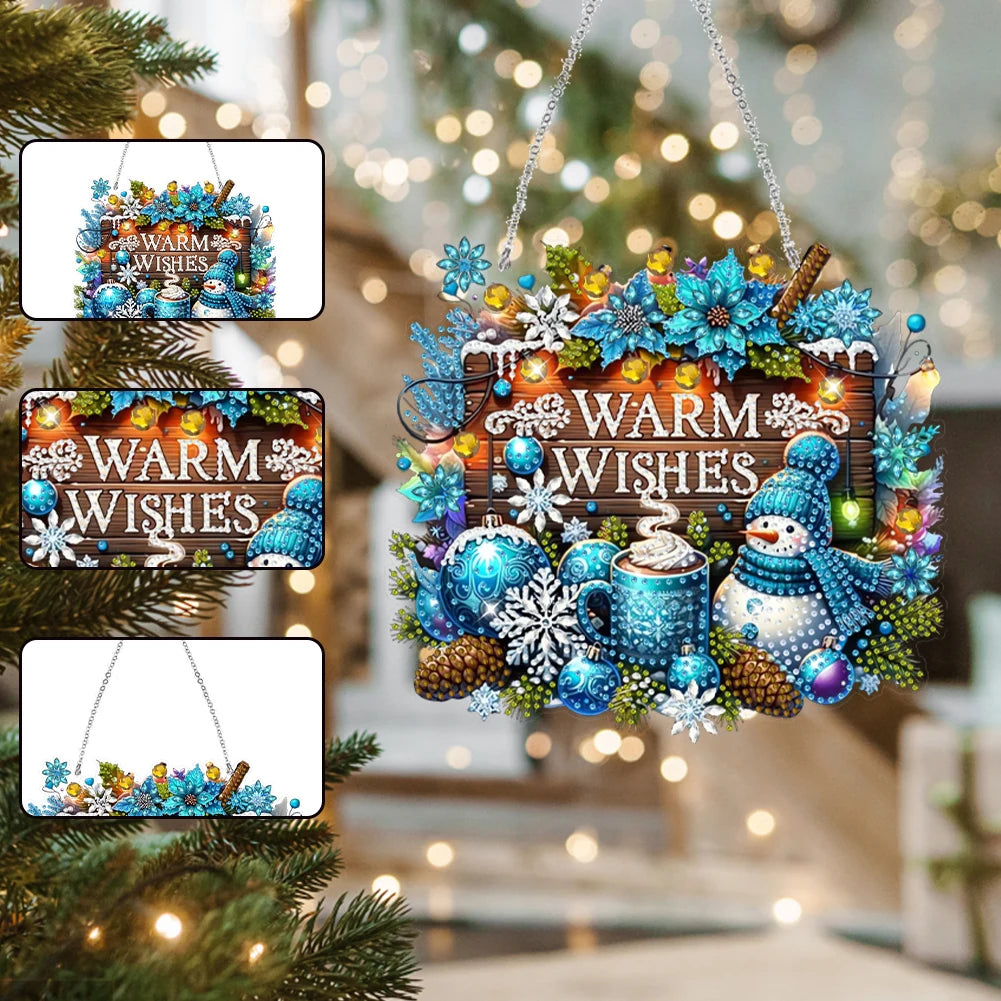 Wooden Christmas Theme Diamond Painting Hanging Ornaments Kit