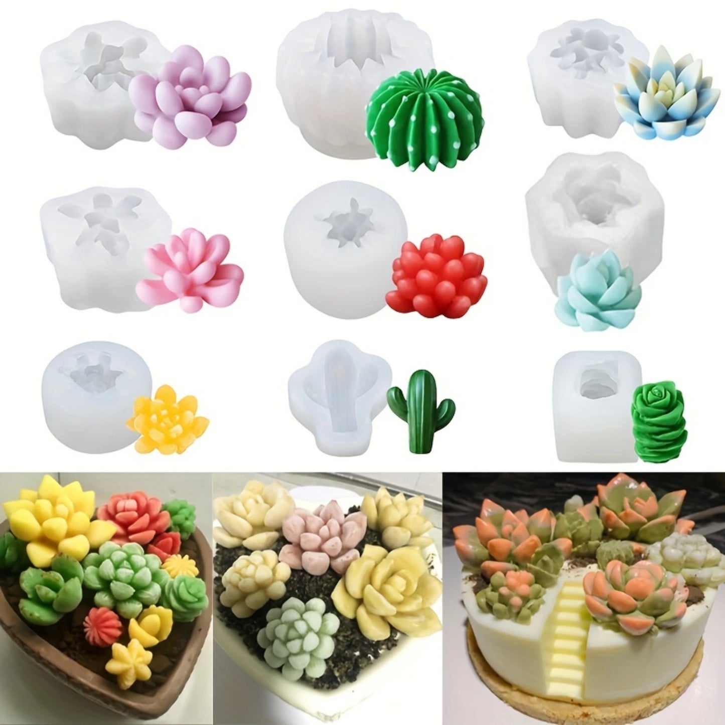 9pcs, 3D Silicone Succulent Plant Chocolate and Candy Molds - Perfect for Baking and Fondant - Kitchen Gadgets and Accessories