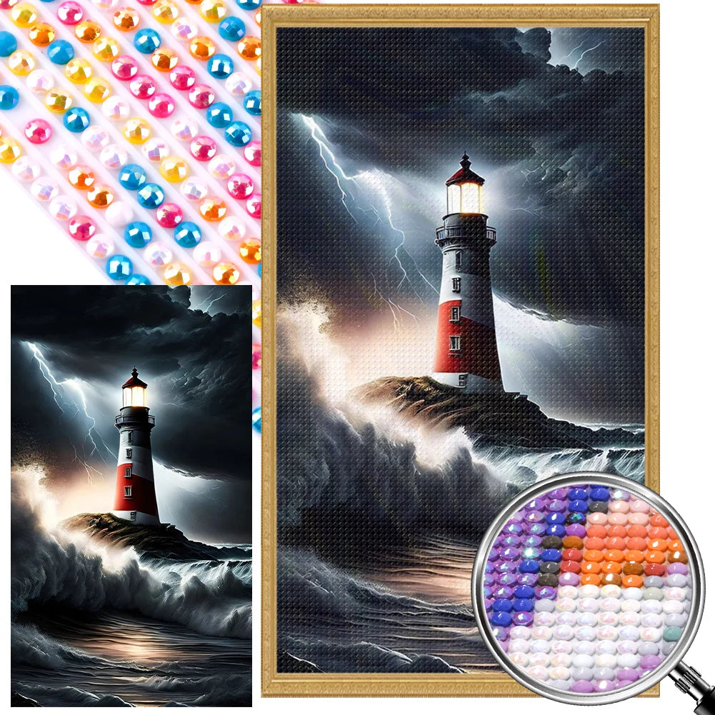 Sea Lighthouse  Full Round Drill Partial AB Diamond Painting Decor 45x75cm