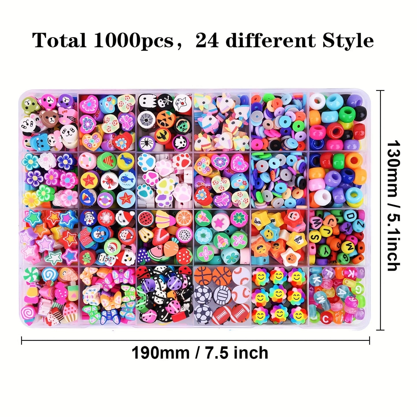 1000Pcs Polymer Clay Assorted Beads