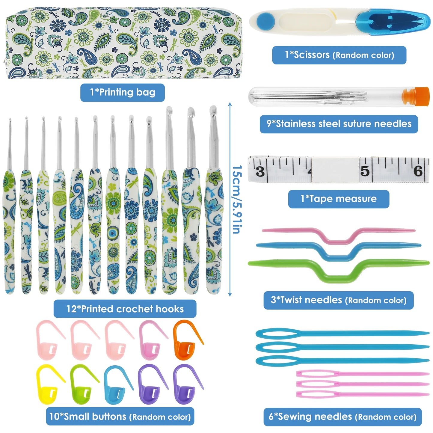 Ergonomic Crochet Hook Set with Storage Bag