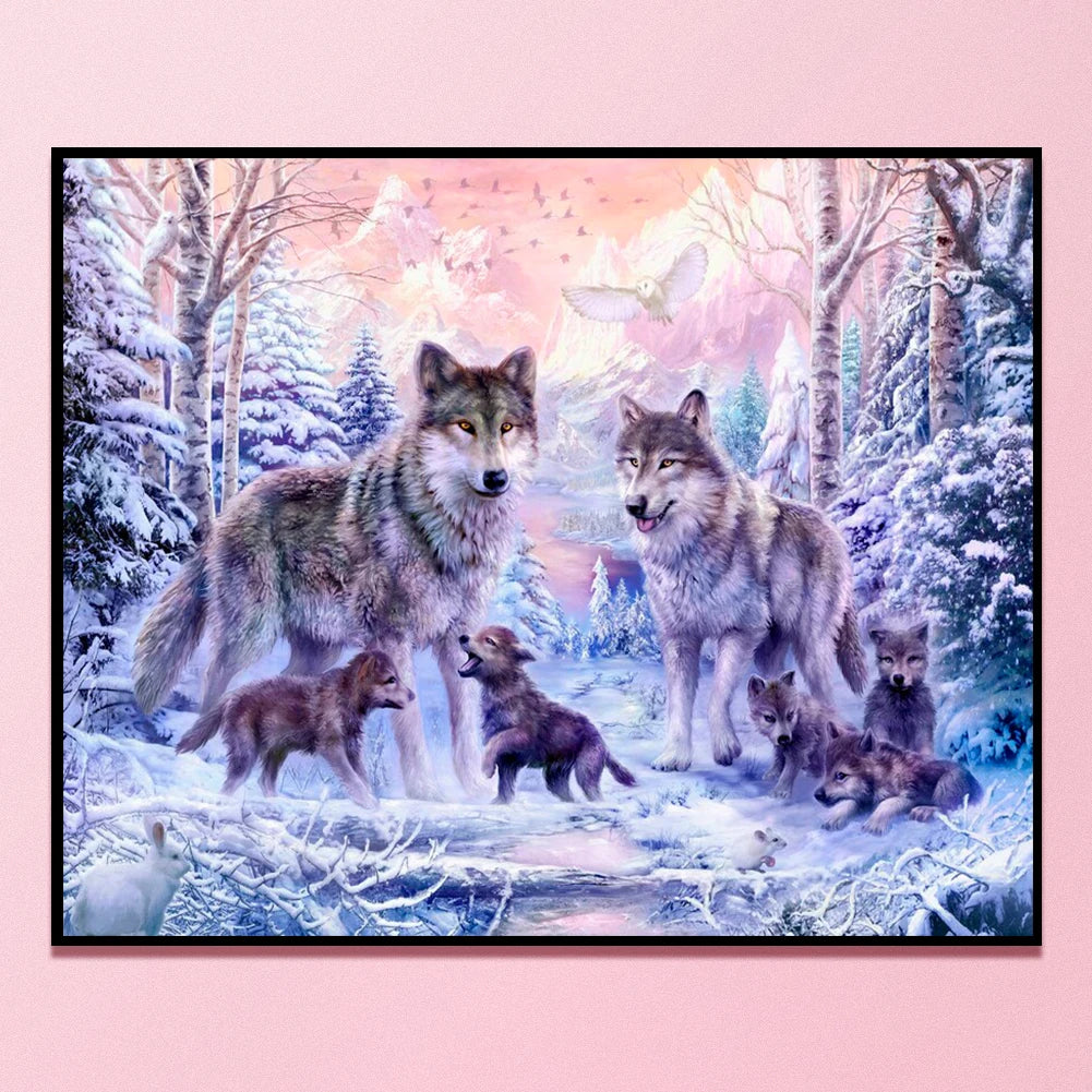 Winter Wolf Family Cross Stitch