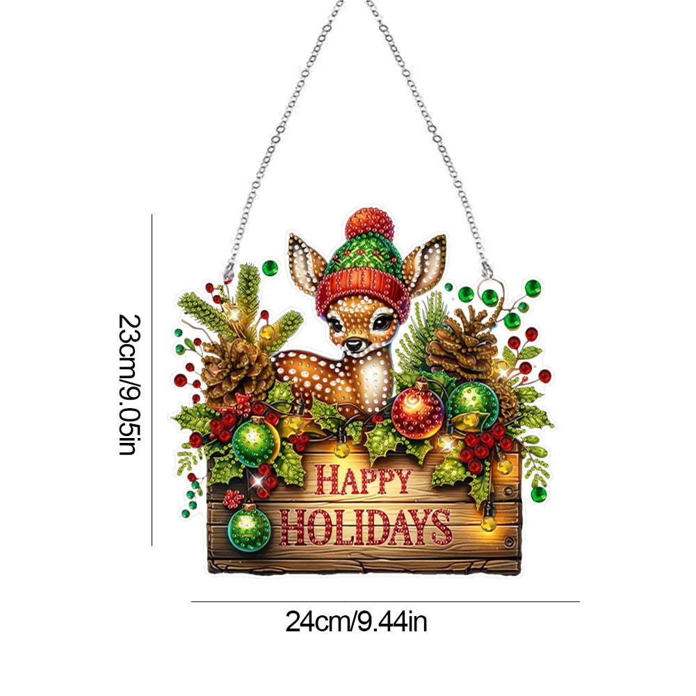 Wooden Christmas Theme Diamond Painting Hanging Ornaments Kit